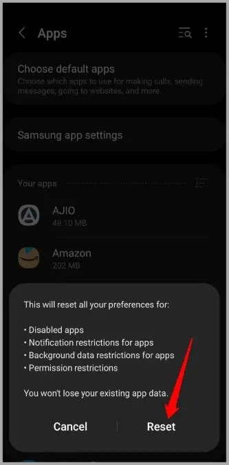 تفضيل تطبيق إعادة التعيين على Samsung Galaxy Phone إعادة تعيين تفضيلات التطبيق لهاتف سامسونج